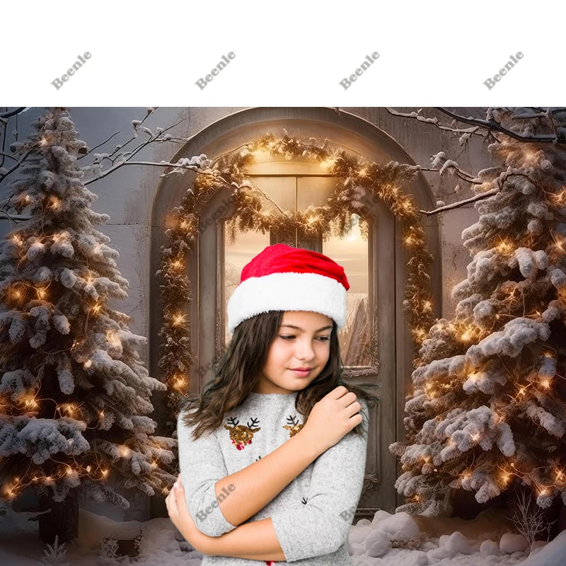 Beenle Christmas Photography Background Winter Snow Fireplace Xmas Tree Gifts Kids Family Portrait Decor Backdrop Photo Studio