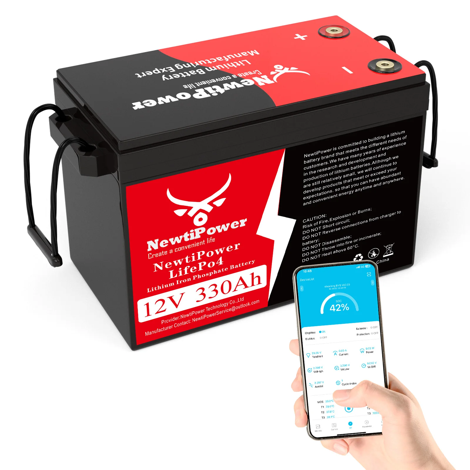 12V 330Ah LiFePO4 Battery Small Size, 4224Wh Lithium Battery with 200A BMS, Up to 10000+ Rechargeable Cycles, Perfect for RV Camping, Trolling Motor, Solar Power Storage (12V*330Ah) Newtipower