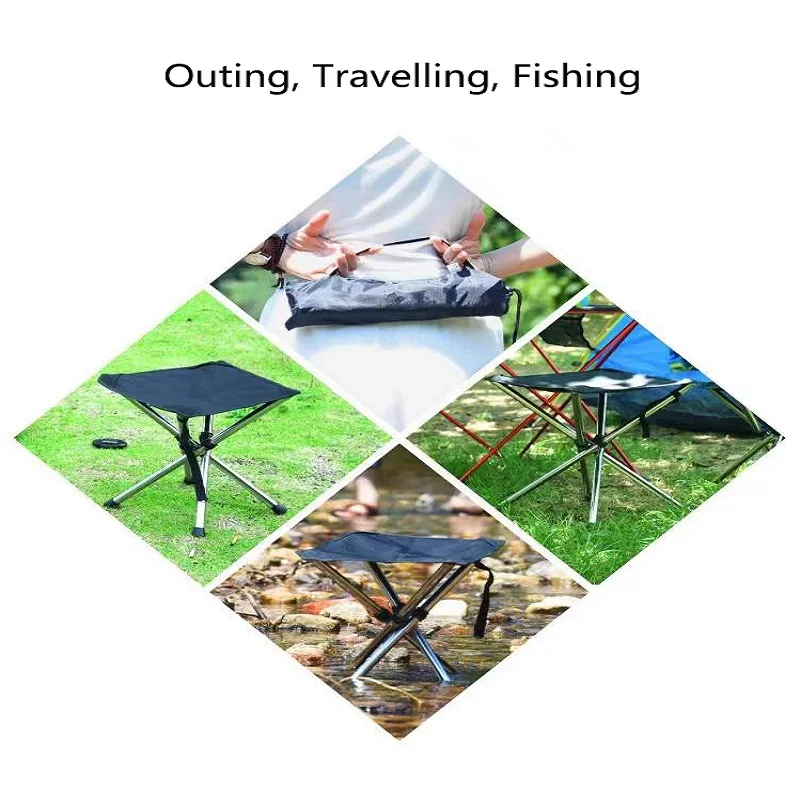 Stainless Steel Folding Outdoor Portable Telescopic Stool Camping Fishing Stool Telescopic Chair Easy to Fold Load Bearing 150kg