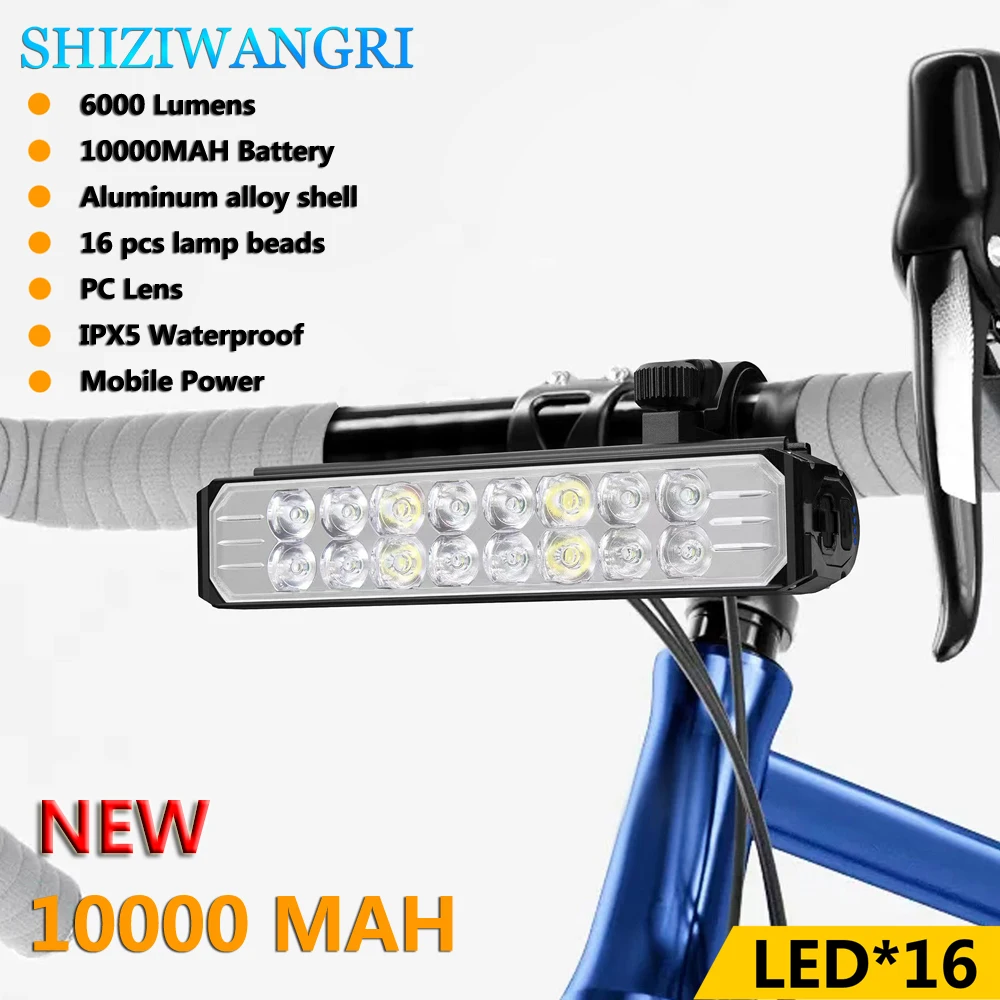 SHIZIWANGRI 10000mAh Bike Light MTB Front Lamp C-type Charging 16 LED 6000LM  Highlight Bicycle Light Waterproof Headlight