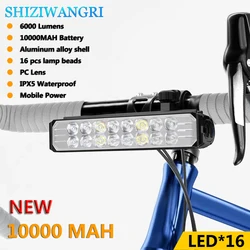 SHIZIWANGRI 10000mAh Bike Light MTB Front Lamp C-type Charging 16 LED 6000LM  Highlight Bicycle Light Waterproof Headlight