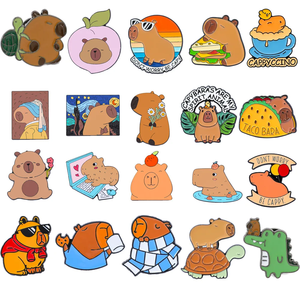 Cartoon-Capybara-Brosche Emaille-Pin Lustiges Capybara-Metall-Abzeichen für Kleidung Rucksack Schmuck Geschenk