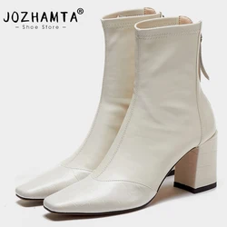 JOZHAMTA Size 34-39 Women Stretch Boots Real Leather Sexy High Heels Winter Shoes Woman Zipper Elastic Ankle Boot Casual Office