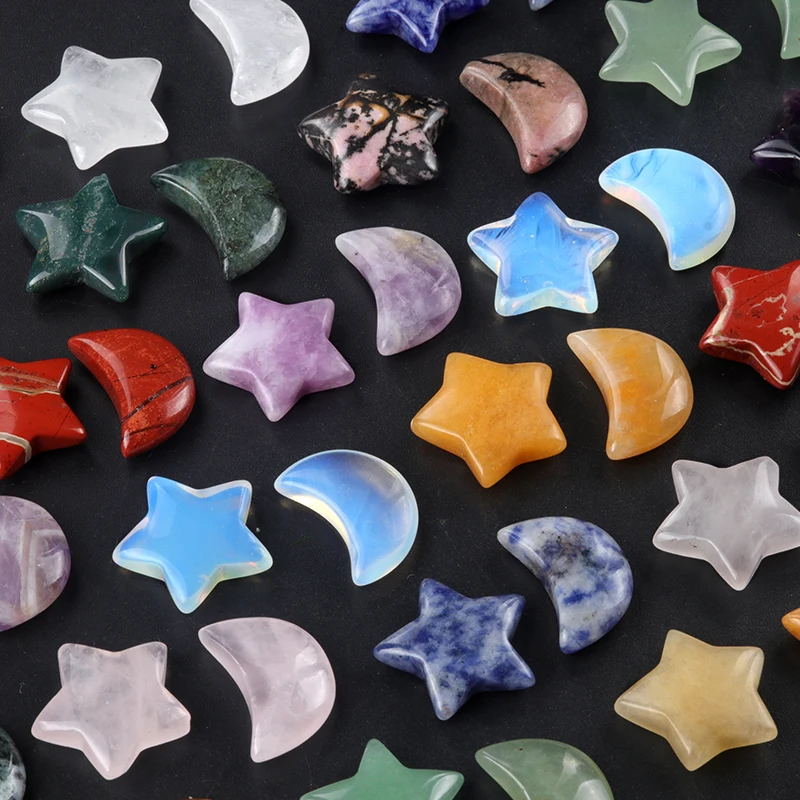 2Pcs/Set Natural Stone Mini Ornaments Star Moon Crystal Decorative For Bedroom Office Desk Fsh Tank Decor
