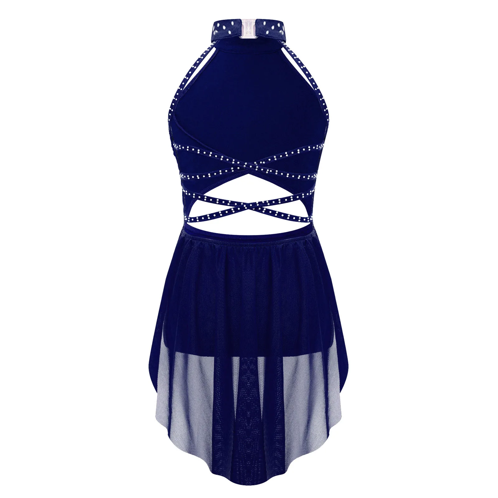 Kids Girls Ballet Leotard Dress Sleeveless Lyrical Dance Ballerina Costume Sparkling Rhinestone Dress for Ice Skating Show