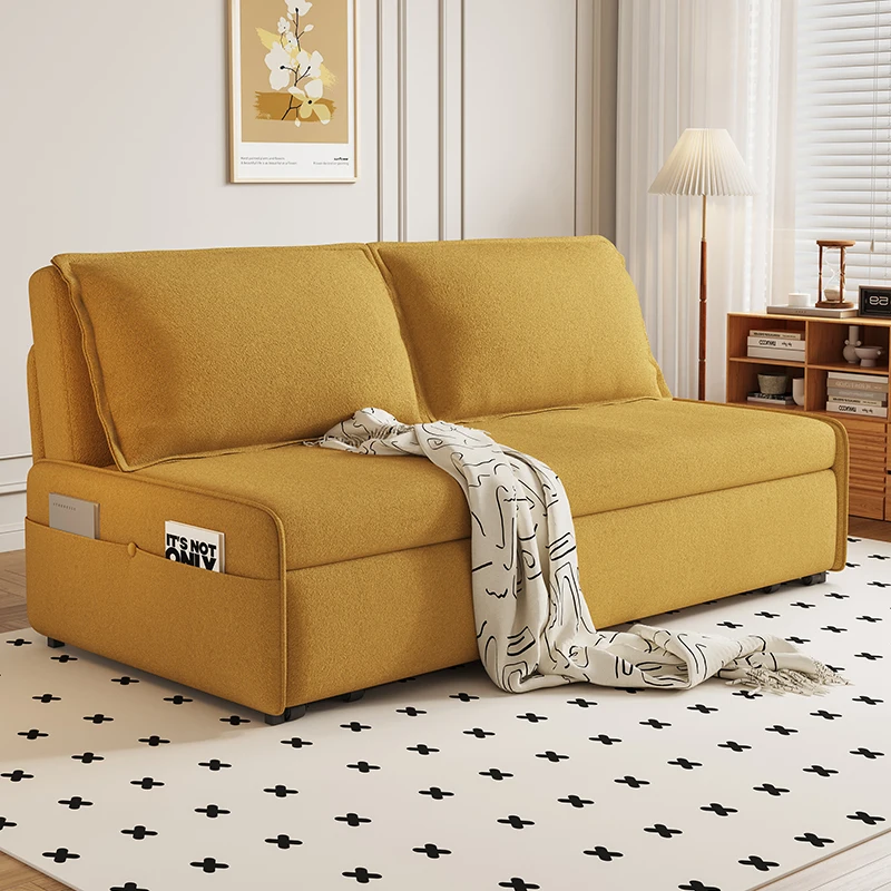 Cream wind sofa bed foldable dual-purpose small apartment living room study storage single double pull-out bed Internet celebrit