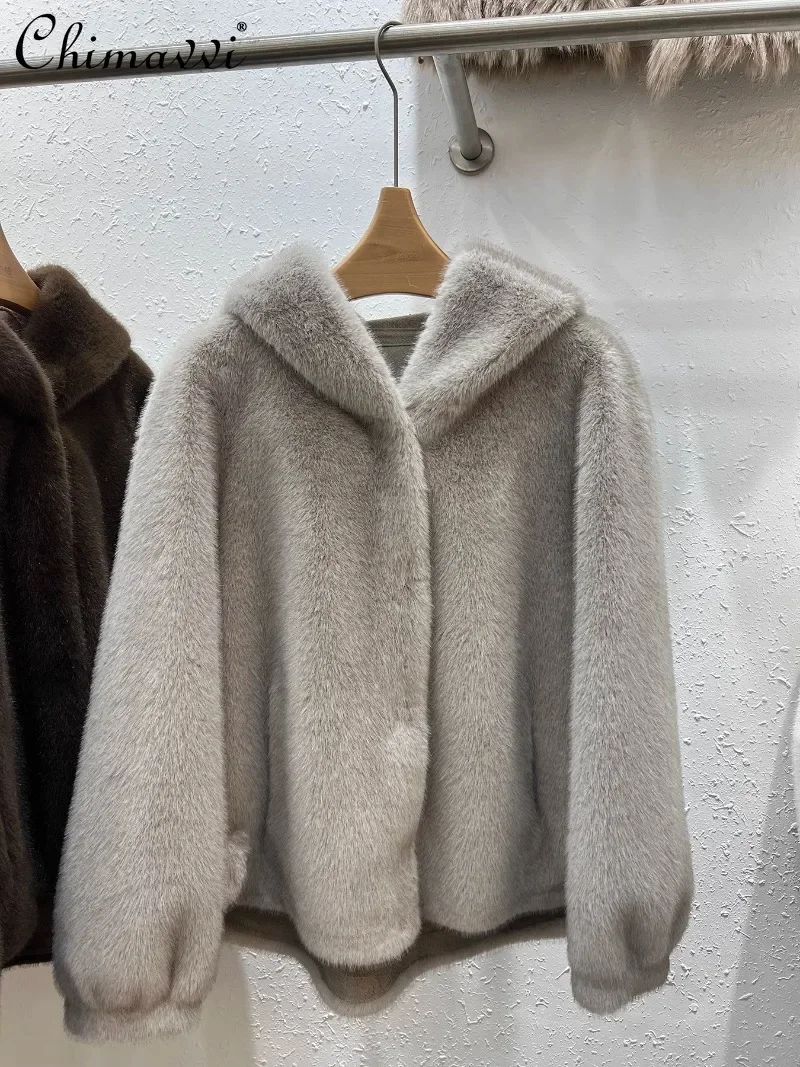 

2024 Winter New Hooded Loose Mink Fleece Thickened Wool Sweater Environmentally Friendly Fur Jacket For Women