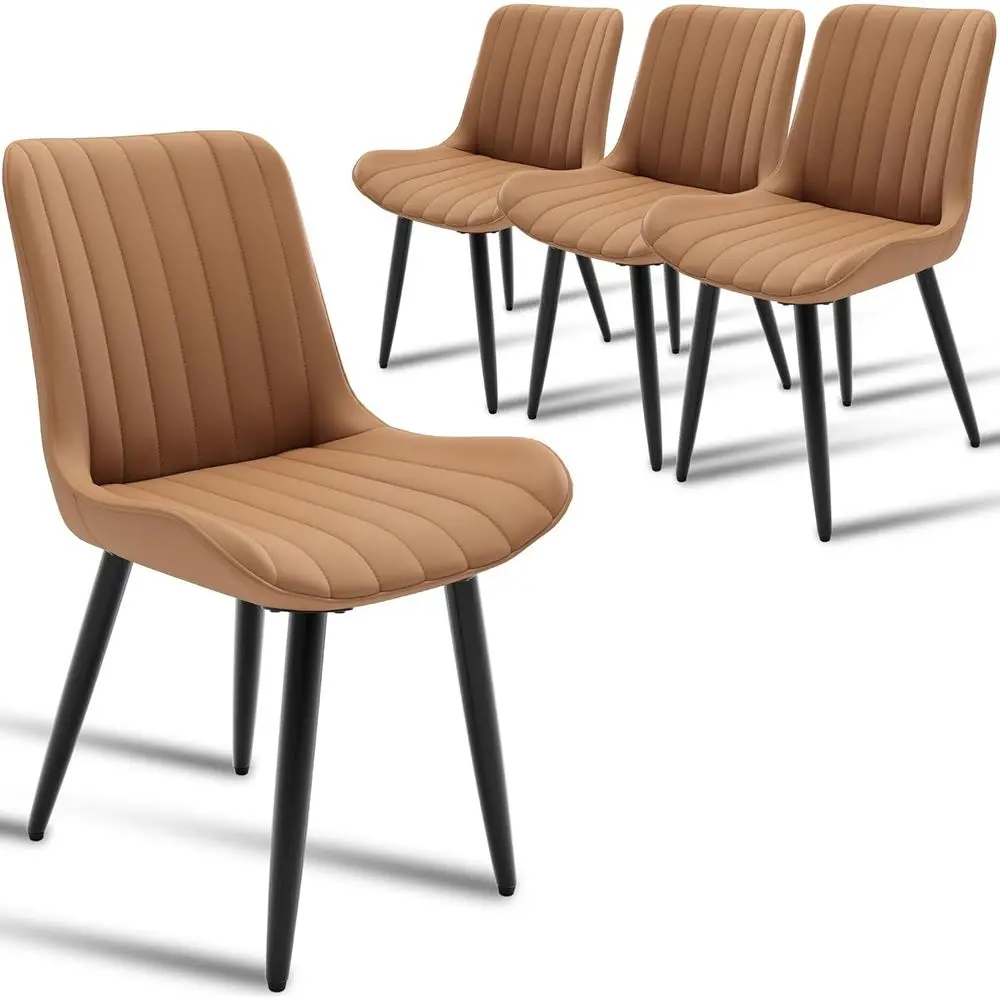 

Набор из 4 обеденных стульев в стиле Mid-Century Modern, коричневая искусственная кожа с мягкими подушками и металлическими ножками, подходят для кухни, столовой, гостиной.