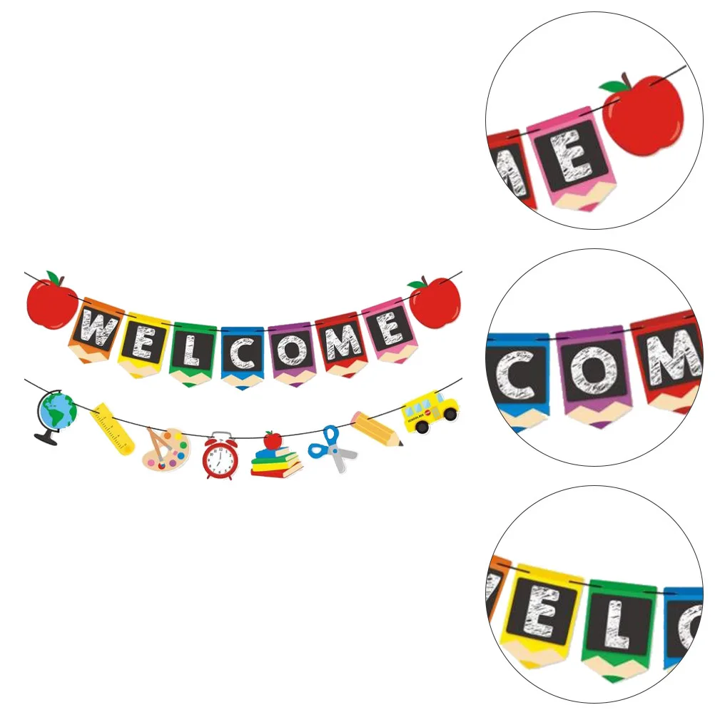 

2Pcs Welcome Back to School Banner Decorative Flags Wall Hanging Signs Classroom Door Party Season Decor