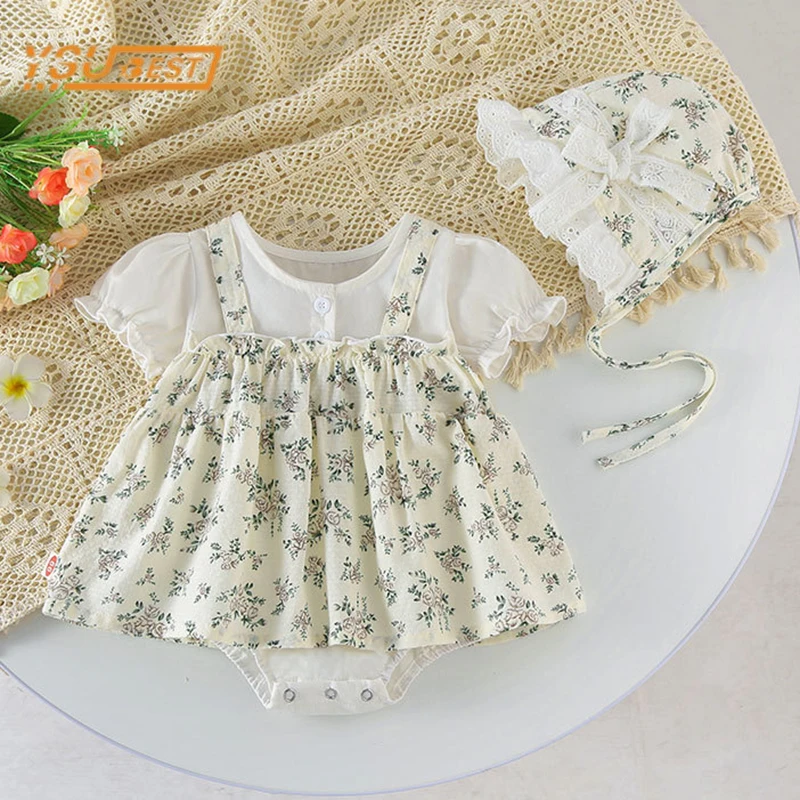 

Newborn Sweet Kids Baby Girls Rompers New Summer Infant Baby Girls Short Sleeve Printing Princess Rompers Clothes