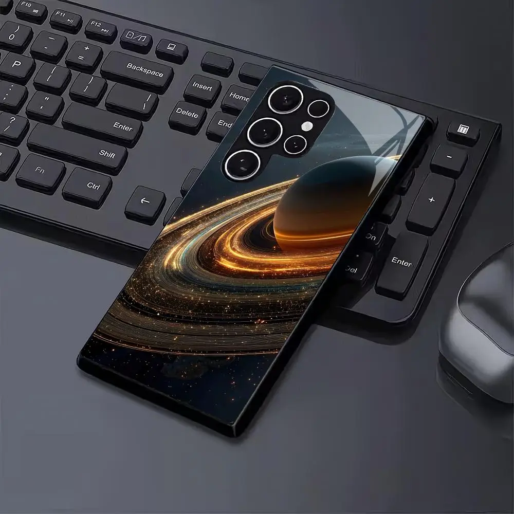 Space planet tempered glass phone case suitable for Samsung Galaxy S26 S25 S24 S23 S22 S20 FE/Ultra/Plus anti drop back cover