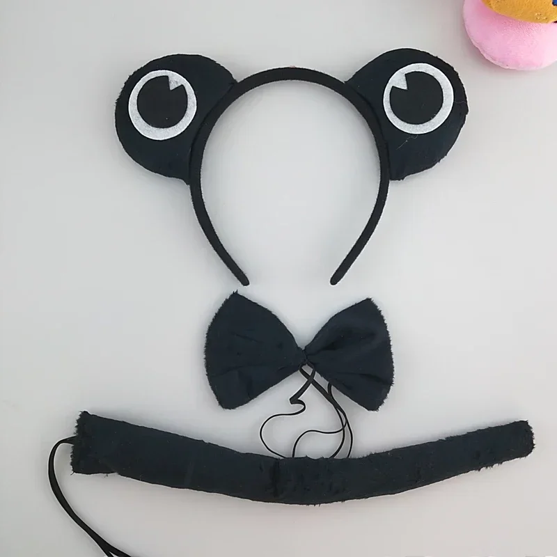 

Adults Kids Plush Cartoon Animal Black Frog Tadpole Headband Tail Tie Boy Hairband Birthday Party Cosplay Costume Halloween