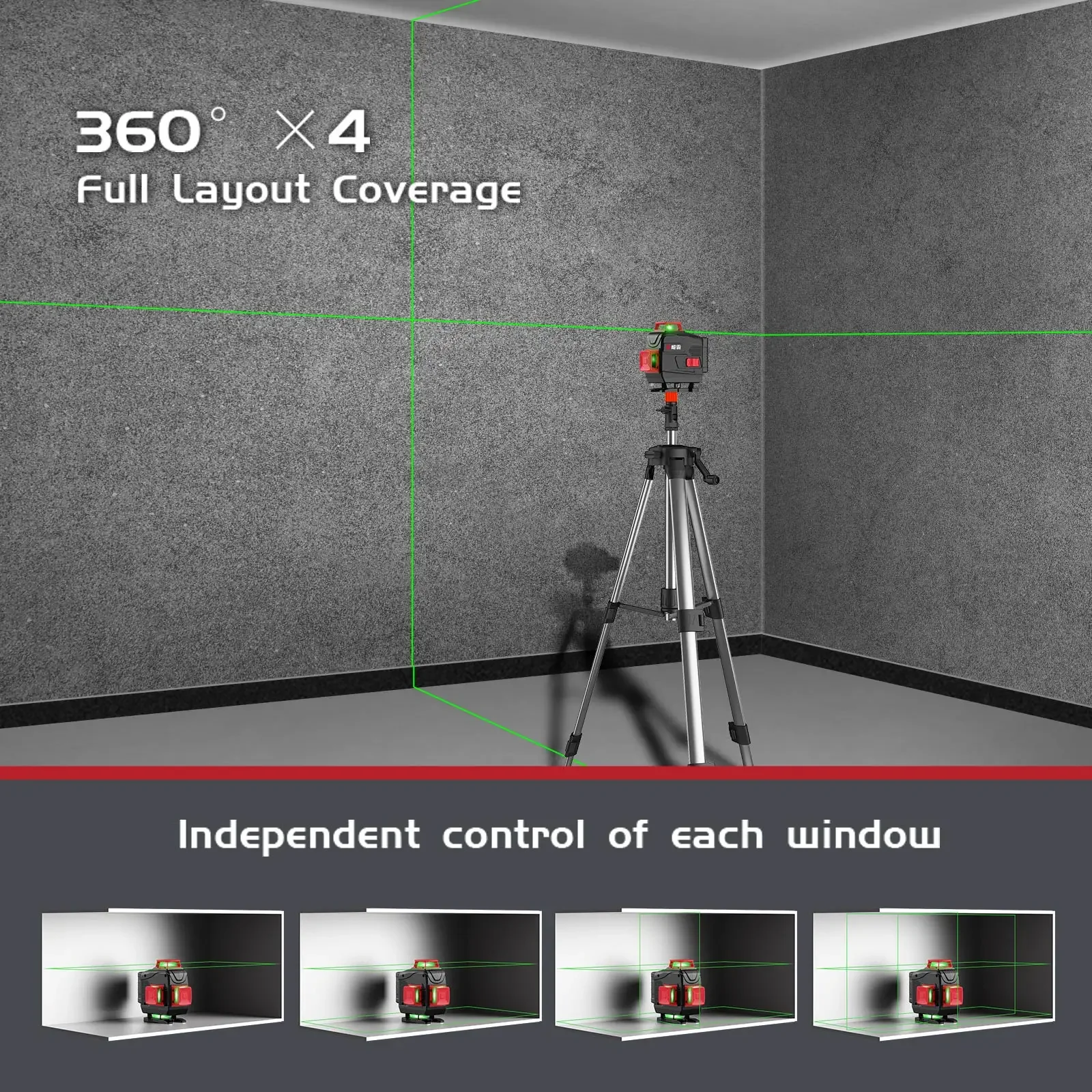 LFINE 16 Lines Laser Level Horizontal And Vertical 360°Self-Leveling Laser Levels With Remote Control Green Beam Lines Tools