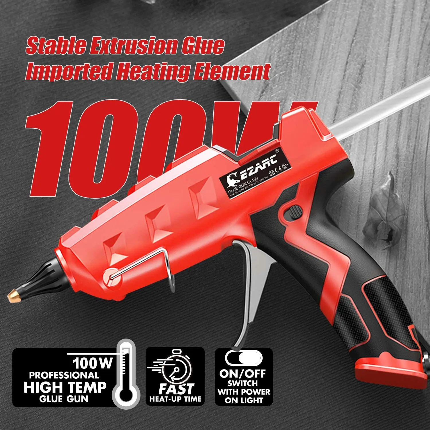 EZARC Hot Melt Glue Gun 100W Heavy Duty Full Size Glue Gun Kit with 20pcs Glue Sticks, for DIY, Arts & Crafts Projects, Sealing