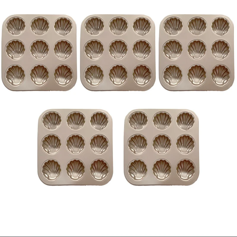 5Pcs 9 Cavity Madeleine Mold Cake Pan Shell Shaped Cake Tin Madeleine Baking Tray Non-Stick Carbon Steel Shell Butter Cake Mold