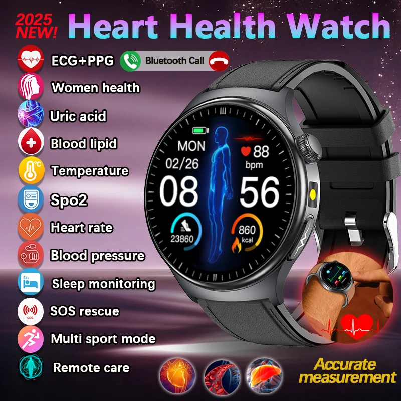 

2025 New Smart Watch ECG+PPG Blood Lipid Blood Pressure Uric Acid Sleep Stress Test Bluetooth Call Remote Care Men Smart Watch