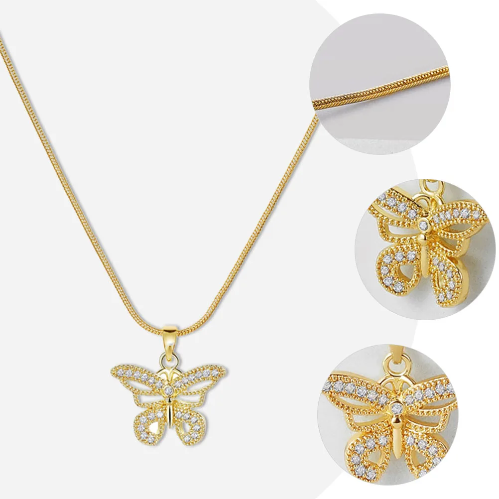

Zircon Butterfly Necklace Women Delicate Fashion Pendant Long Lasting Skin Friendly Party Gathering Daily Wear Gifts