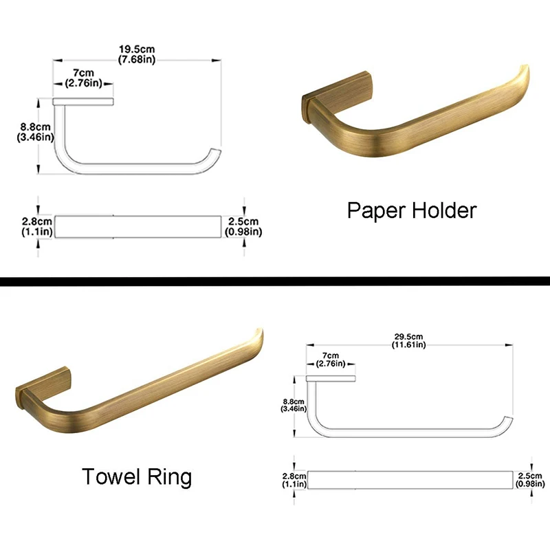 

Набор аксессуаров для ванной комнаты из 2 предметов — кольцо для полотенец и держатель для туалетной бумаги, античная латунь, настенный монтаж, матовая бронза