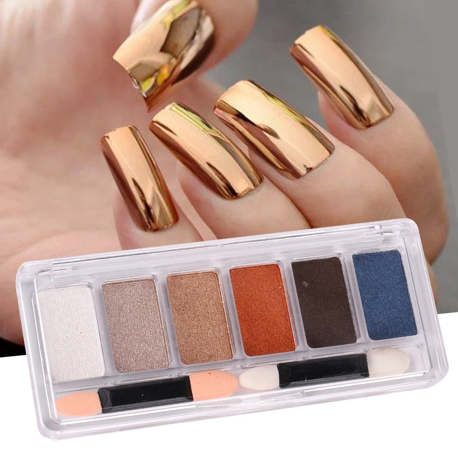 6/4 cores metálico sólido espelho em pó prego glitter champagne chrome poeira uv gel polonês esfregando pigmento decoração da arte do prego sa1933
