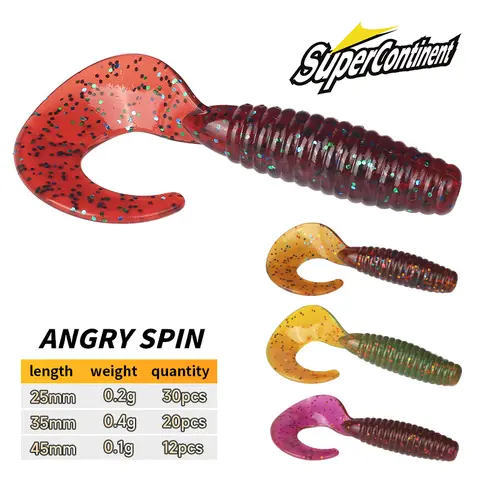 Supercontinent Nouveau Appât Souple Angry Spin 25mm 35mm 45mm Leurres de Pêche en Plastique Silicone Ver Moucheron Grub Leurres Coulants