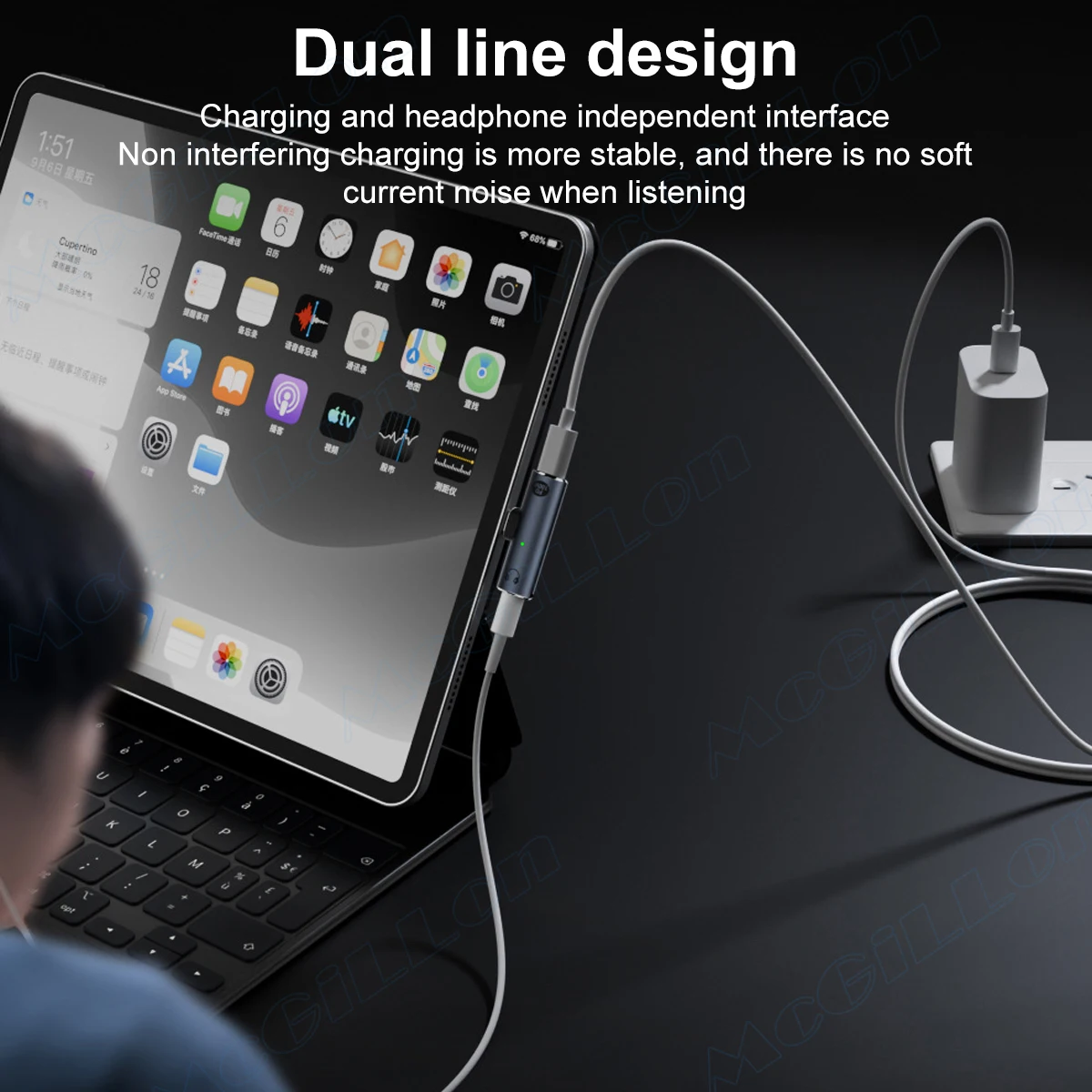Picture 7: 2 in 1 USB Type C To 3.5mm Headphone and Charger Adapter PD 100W Audio Aux Adapter USB C Splitter for Xiaomi Huawei iPhone 17 16