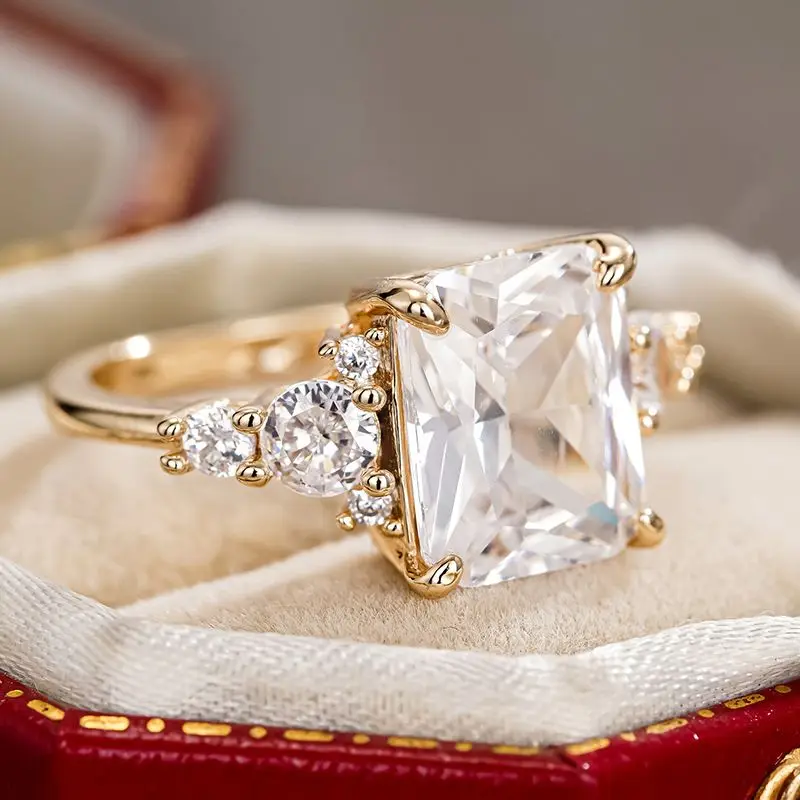 925 Sterling Silber Luxus Solitär Großer Rechteckiger CZ Damen Hochzeits-Verlobungsring Party Eleganter Modeschmuck Geschenke – Detail 5