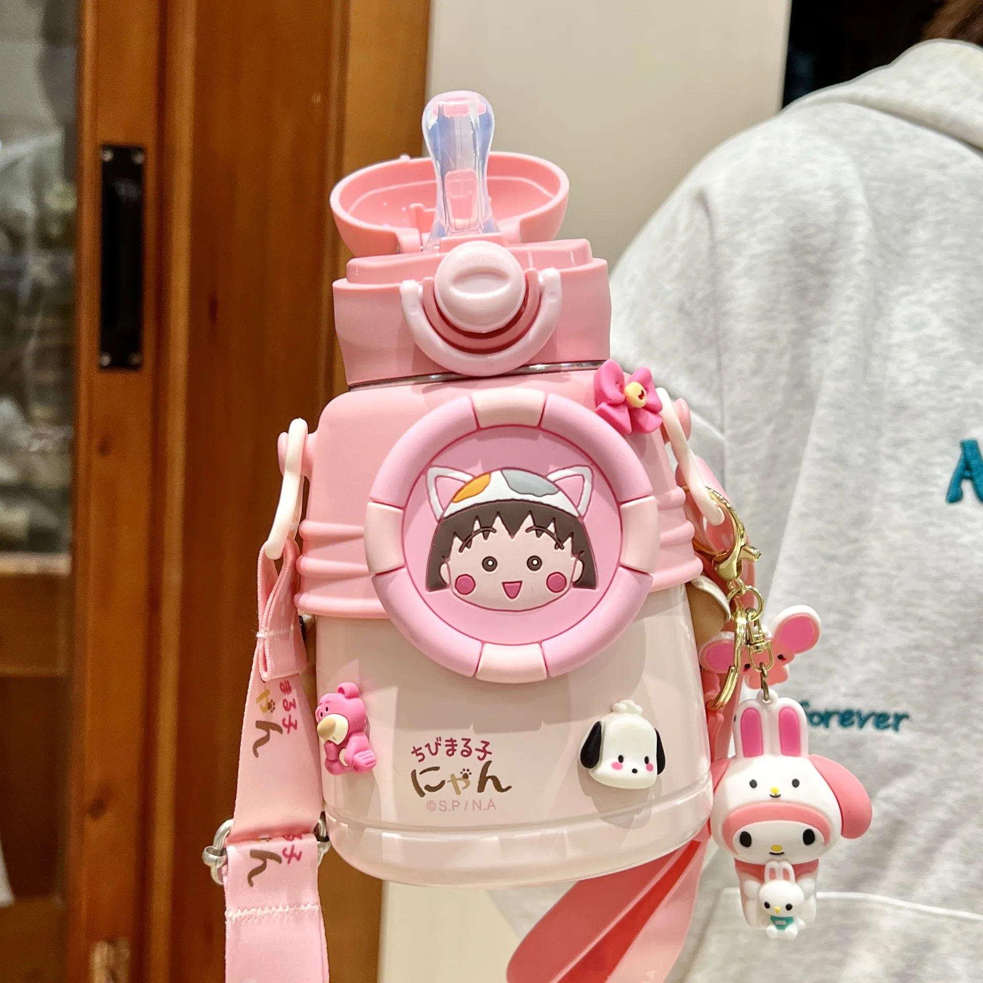 Copo térmico infantil, Copo de palha, Jardim de infância, Menina, Escola de Alunos, Chaleira, Garrafa de água quente, Sanrio Hello Kitty, 600ml