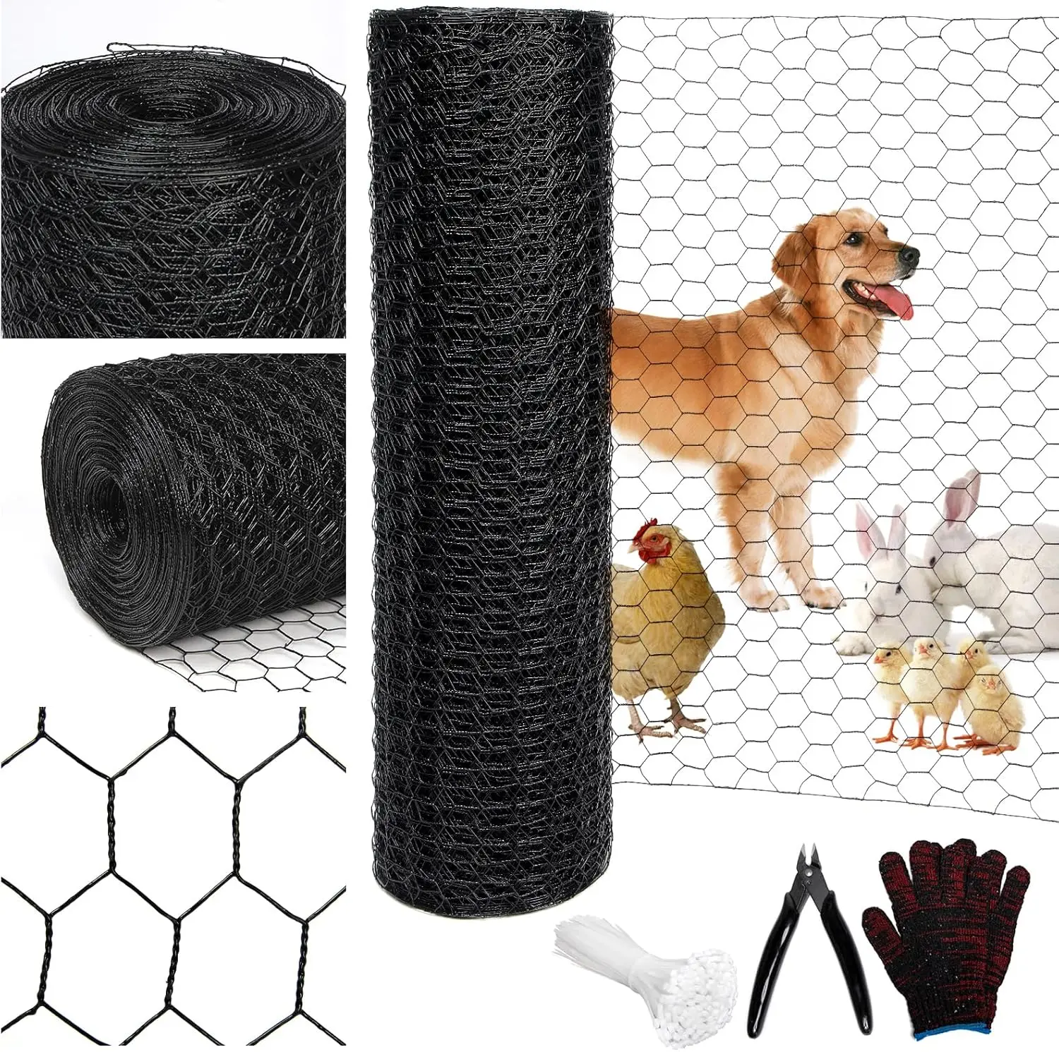 

Black 19GA Chicken Wire Fencing, Galvanized PVC Coated Mesh for Garden, Animal Coop & DIY Projects