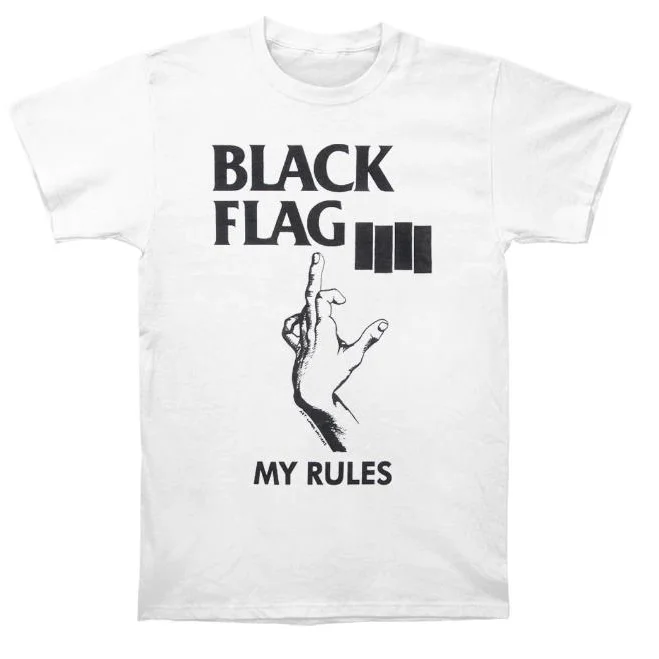 Camiseta de algodón de manga corta estilo heavy metal chic de la banda punk rock The Black Flag, con un toque hip-hop y efecto desgastado.