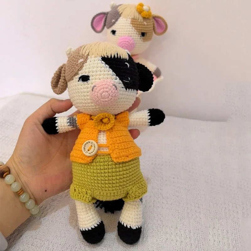 Szydełkowe pluszowe lalki krowy Baby Kawaii nadziewane zabawki dzieci śpiąca lalka dla dziewczynek chłopcy świąteczny prezent urodzinowy wystrój pokoju