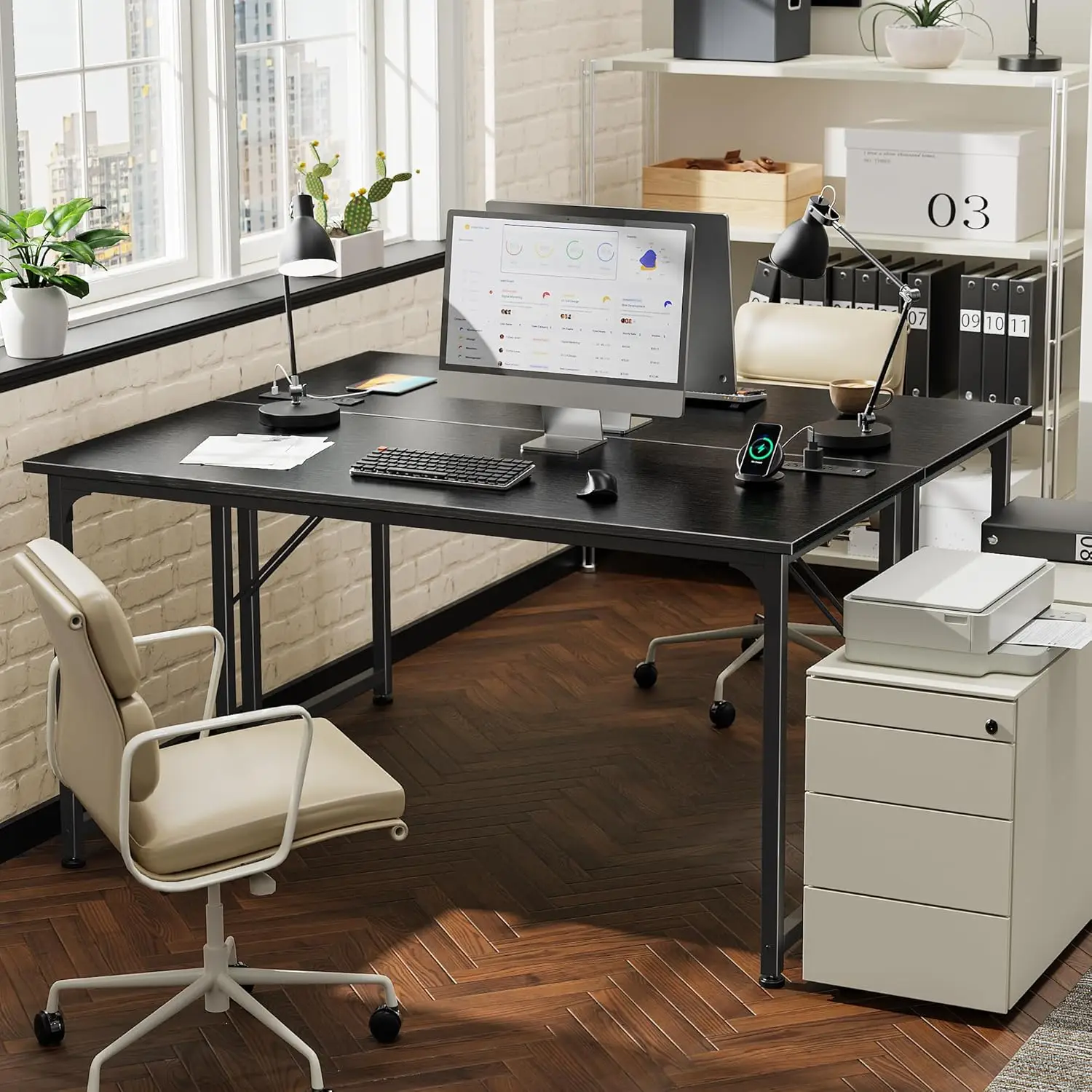 Gaming Desk Wood 20 Inch with Power Outlets All Seasons Black