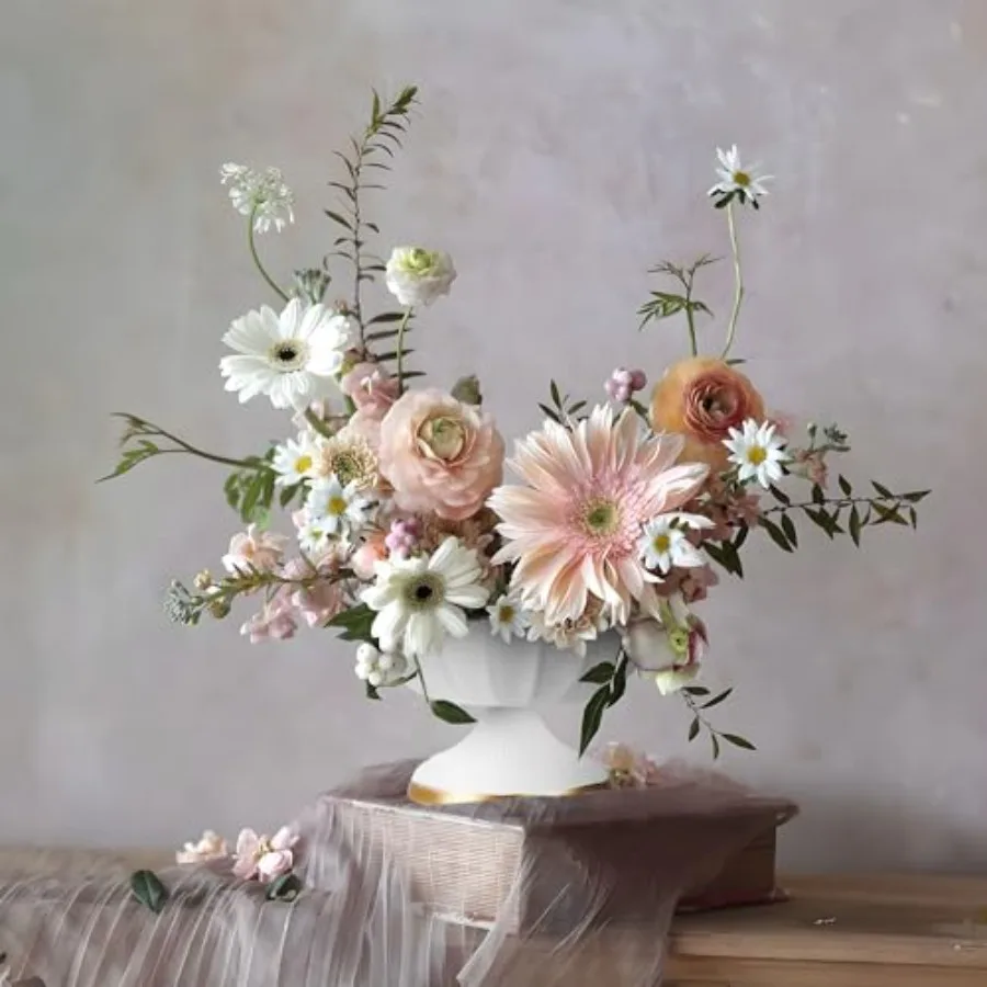 Centerpieces use: white metal compote bowl vases 7-inch urn shape elegant pedestal design ideal for wedding anniversary party a