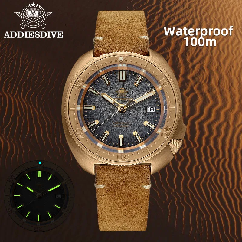 ADDIESDIVE 2025 reloj automático para hombre CUSN8 caja de bronce NH35A cristal de zafiro mecánico C3 luminoso impermeable 100M reloj de buceo
