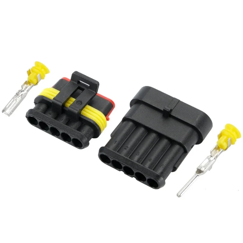 2-5sets Kit 5pin Way AMP Super seal Waterproof Electrical Wire Connector Plug for car waterproof connector