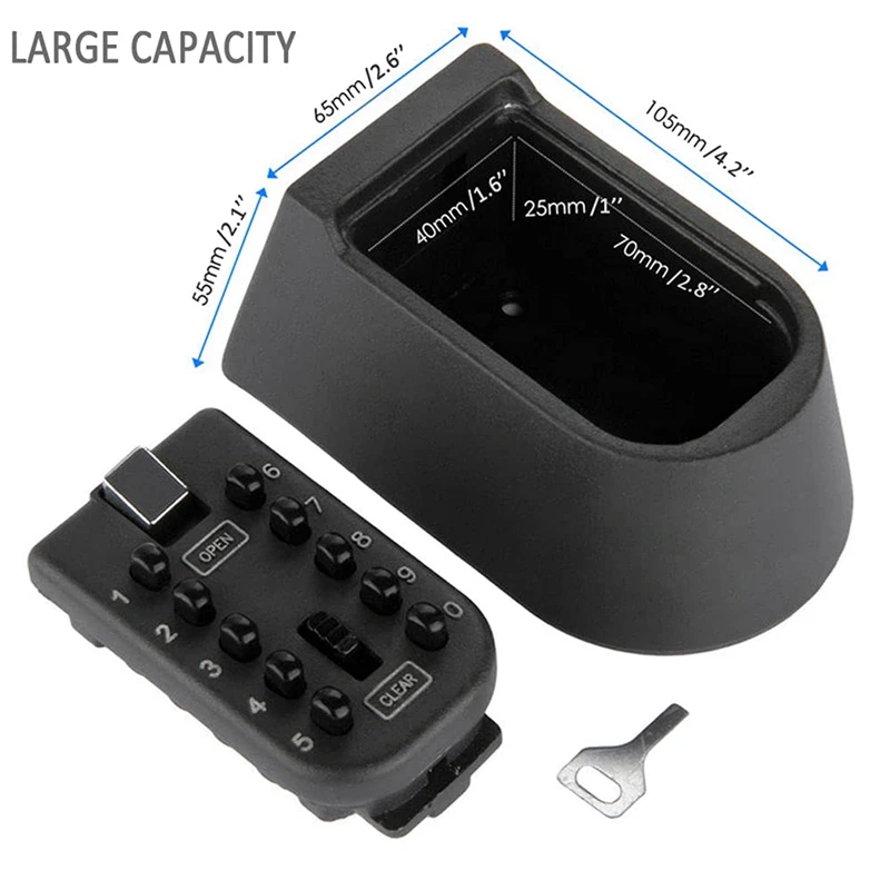 1Set 10-Digits Combination Lockbox Button Key Box For Outside Wall Mount For Home Dark Gray