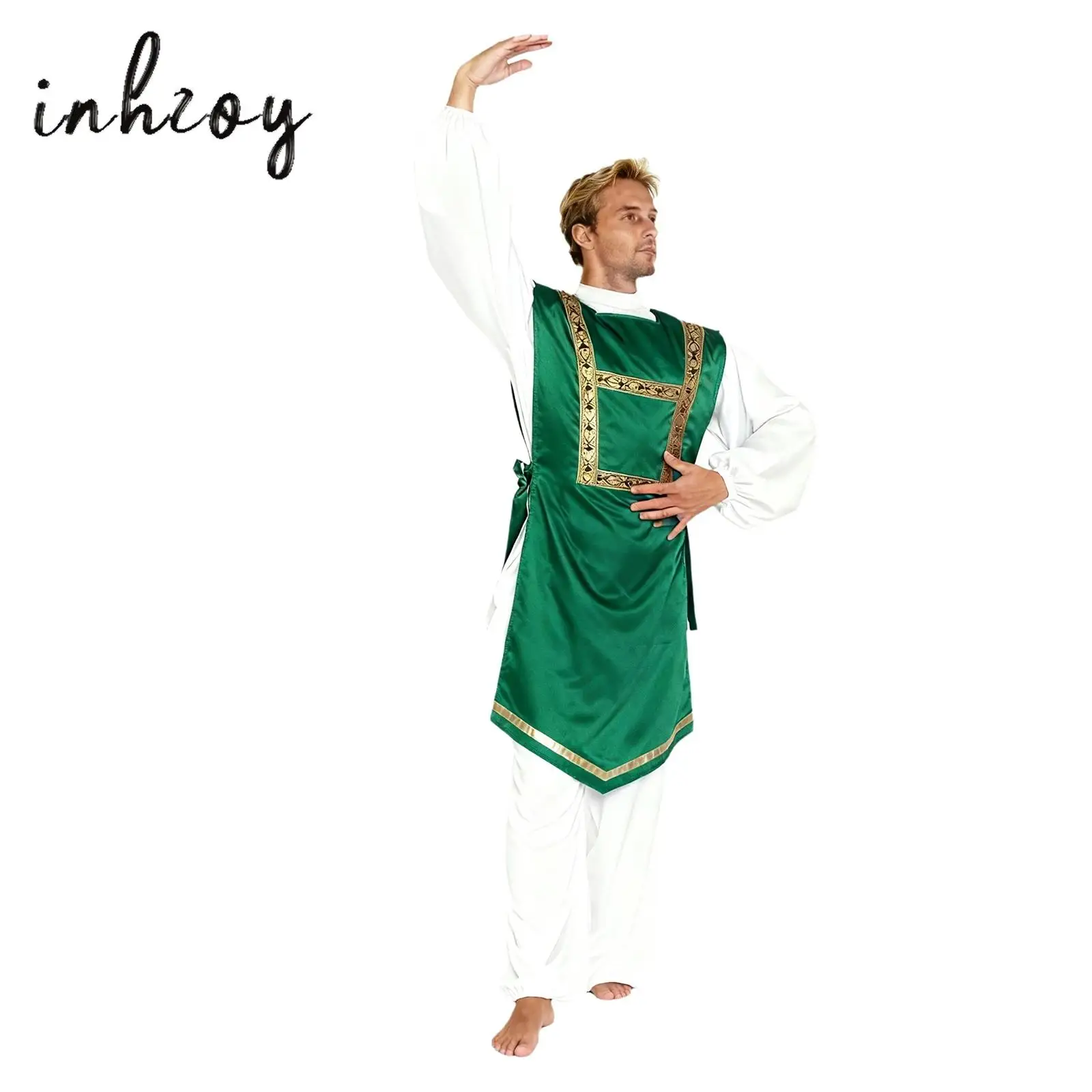 

Mens Praise Worship Dance Tunic Tops Chic Trim Side Lace-up Satiny Vest Tank Top Pullover Robe for Liturgical Lyrical Dancewear