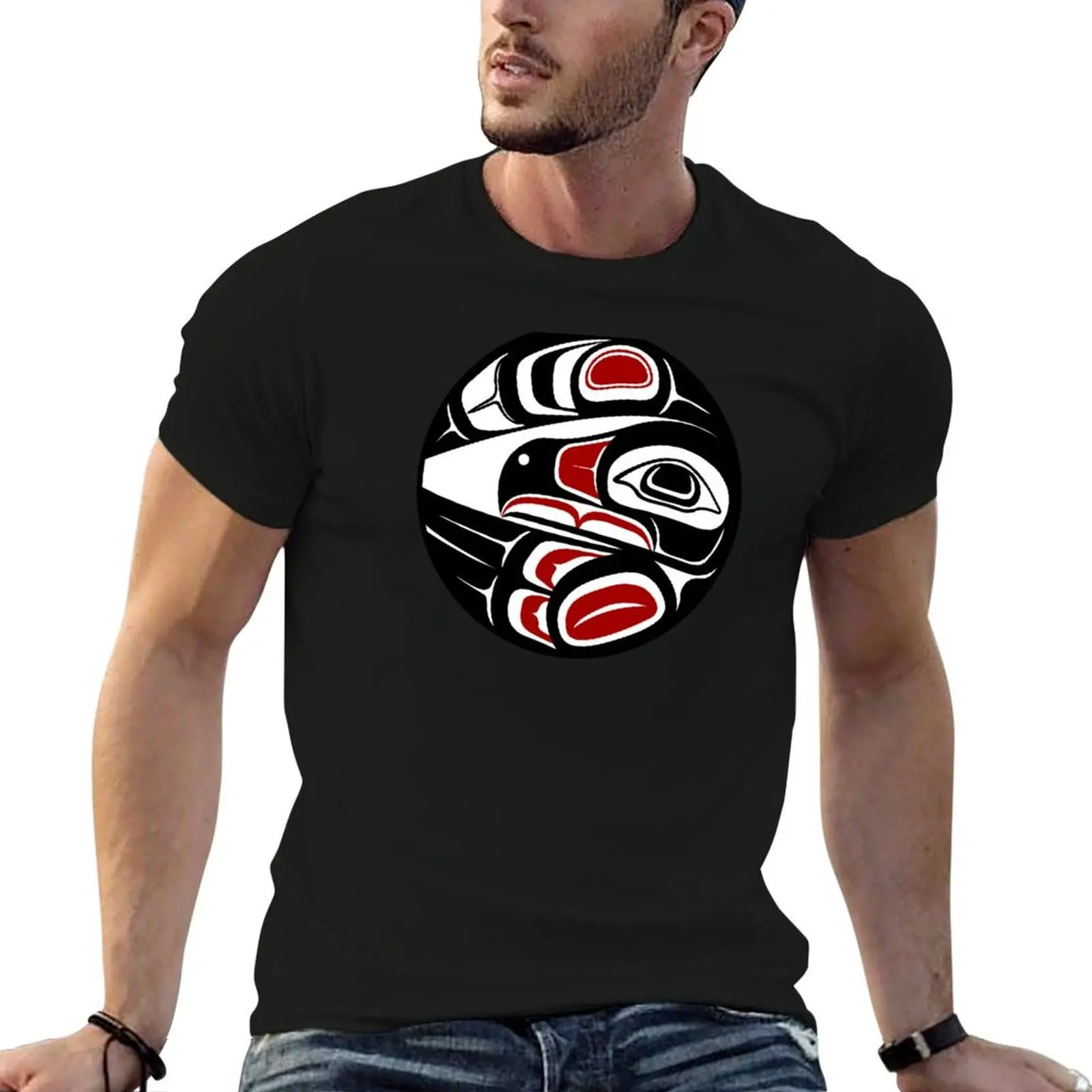 

Raven Moon, formline circle, sun, bird, thunder, eagle, crow, haida, salish T-Shirt man t shirts cotton T-Shirt