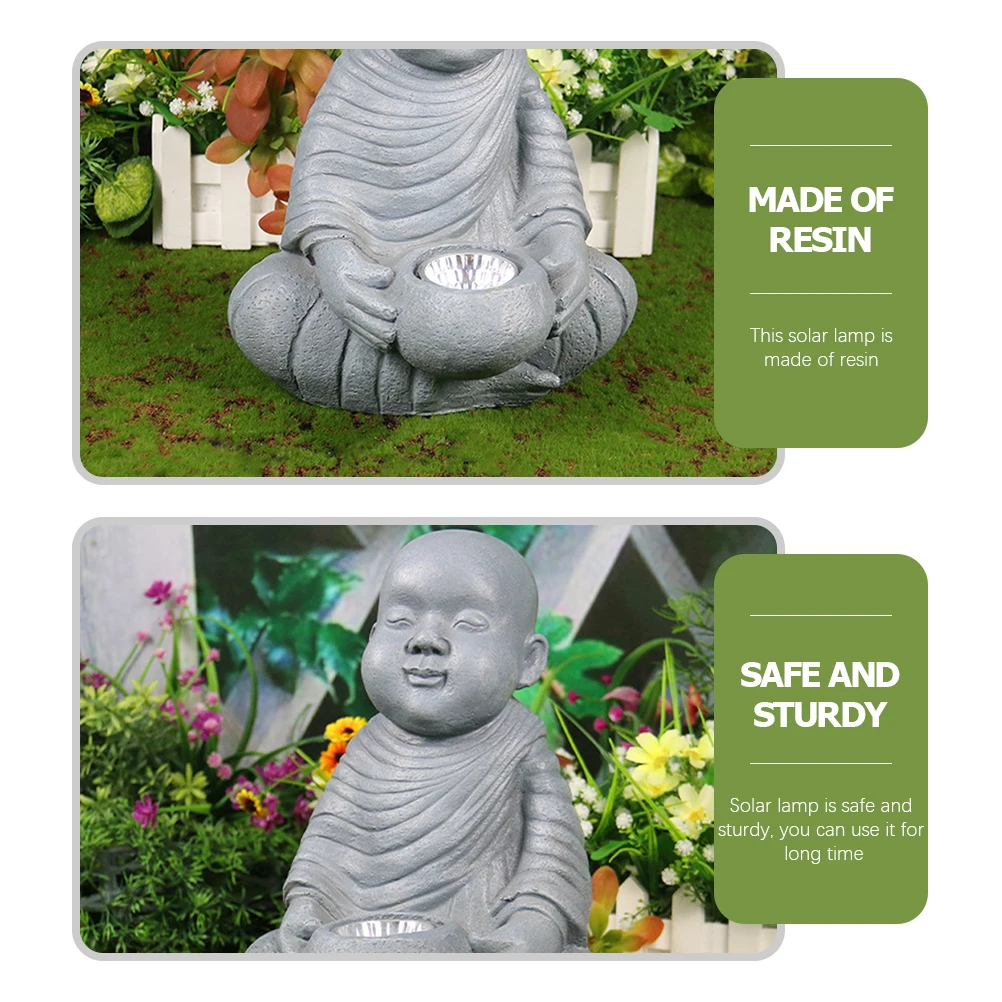 

Solar Garden Light Statue Premium Resin Compact Size Lightweight Solar Powered Lights for Paths Parks Outdoor Decor monk shape