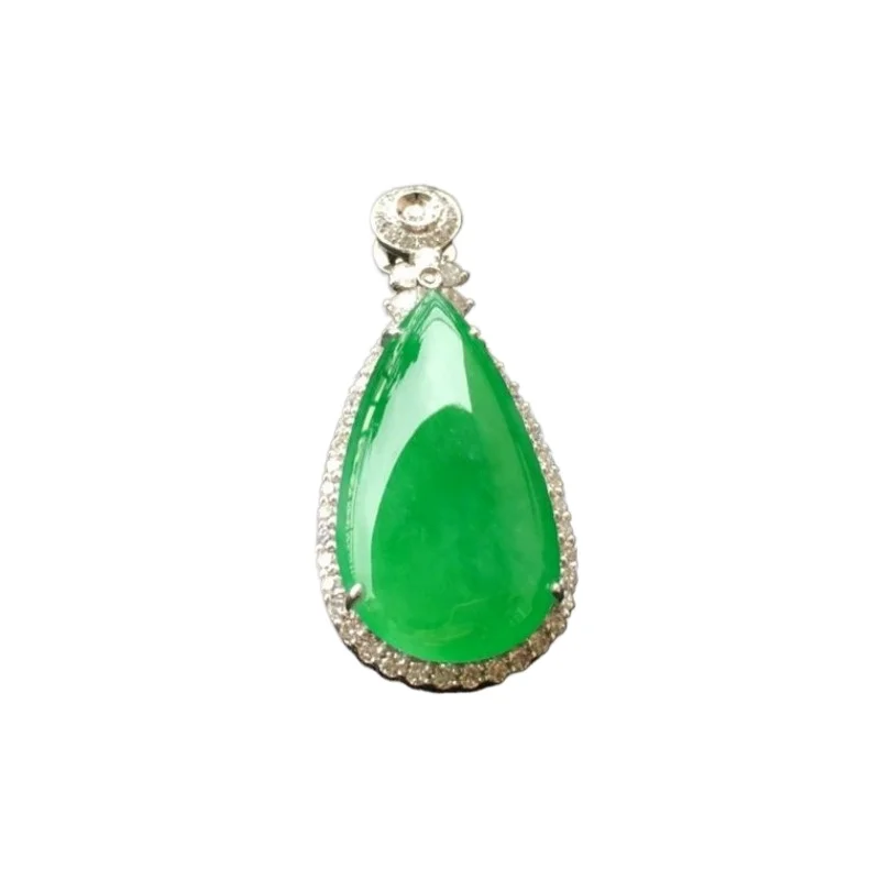 

Ice Yang Green One Drop of Water Pendant Sterling Silver Inlaid Water Drop Pendant