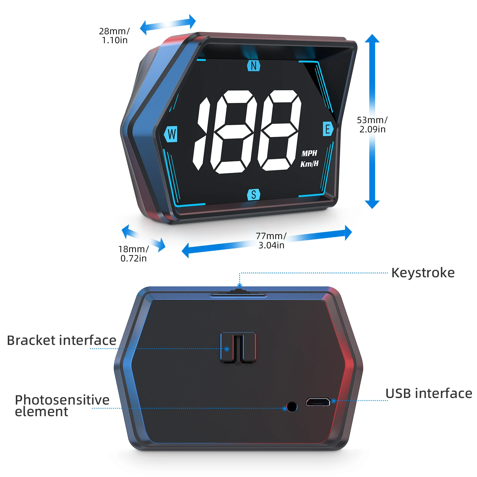 Universal HUD GPS Head Up Display Speedometer Odometer Compass LED Display With Overspeed Alarm For All Car Speed Meter KMH MPH