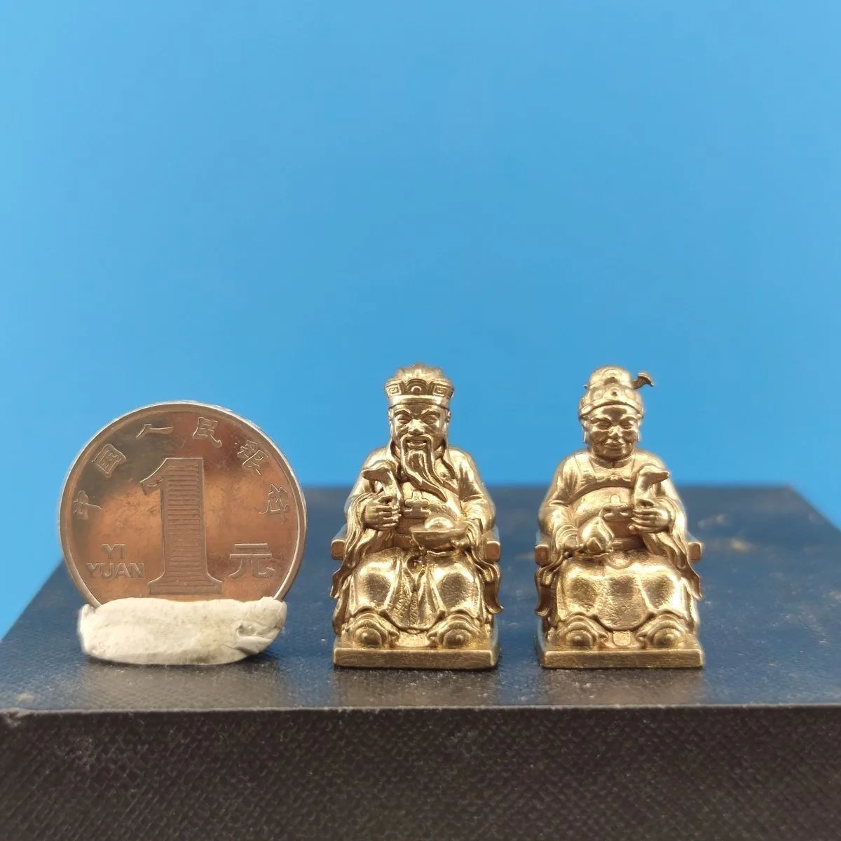 New Brass Tudi Gong Tudi Po Statue Pair Mini Figure Car Home Decor Ornament