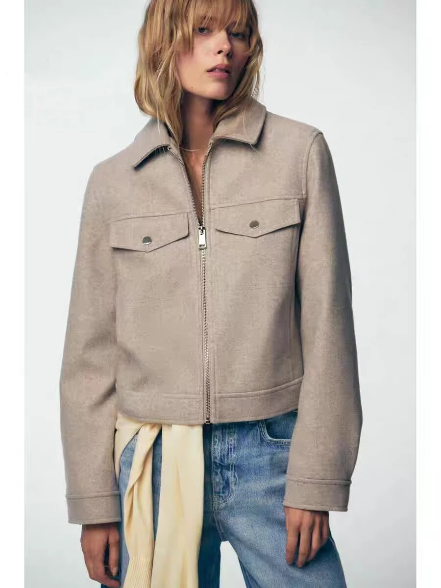 

YY0412 autumn/winter 25 new women's clothing retro executive style woolen soft zipper jacket jacket 3046265