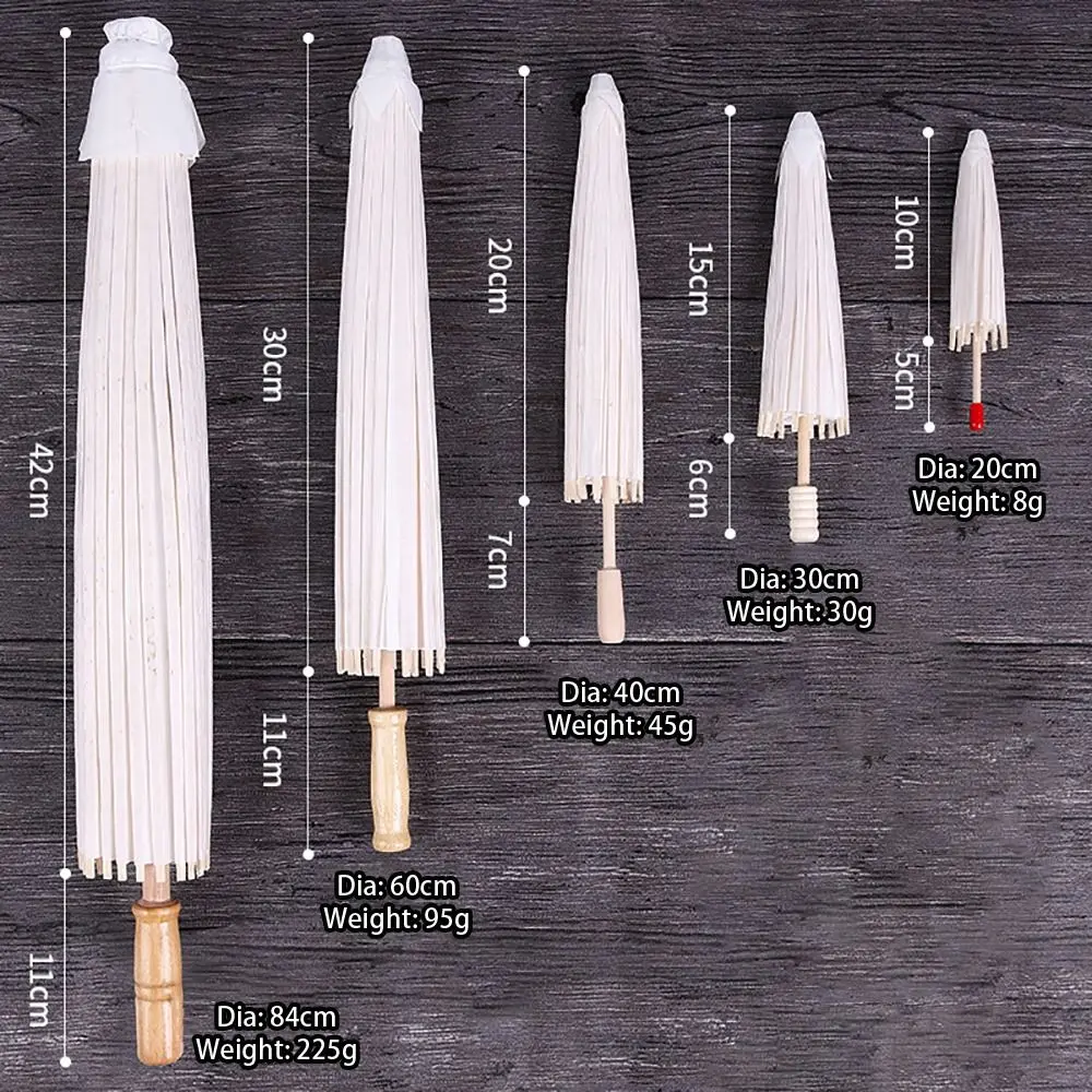 1 ชิ้น Dia 20/30/40/60 เซนติเมตรร่มกระดาษยาวแบบดั้งเดิมสีขาวภาพวาดอุปกรณ์ DIY Handmade เปล่าการถ่ายภาพ Prop