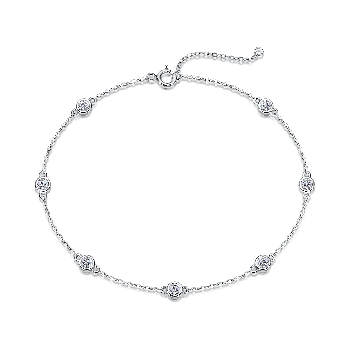 

L13081 S925 Silver Plated with 18K White Gold Round Moissanite Bubble Bracelet