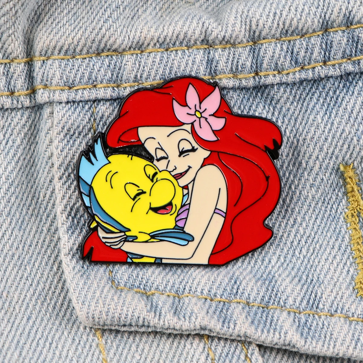 Pretty Girl Enamel Pin Cute Fish Brooch Pines Lapel Pins Badge on Backpack Clothing Accessories Cartoon Jewelry Friends Gifts