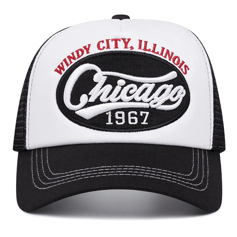 Chicago 1967 letter embroidered sponge baseball cap, men's and women's outdoor sports event mesh cap, baseball cap