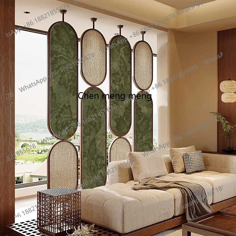 French solid wood selection screen partition rattan screen living room entry hotel background entrance