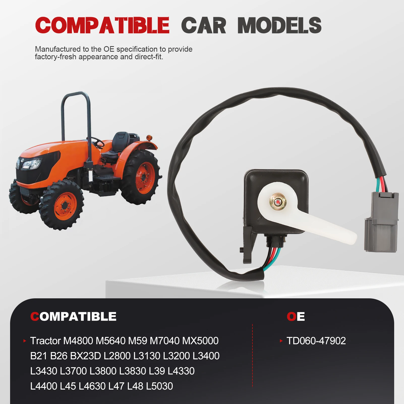 

Seat Switch TD060-47902 Compatible with Kubota Tractor M4800 M5640 M59 M7040 MX5000 B21 B26 BX23D L2800 L3130 L3200 TD060-47902