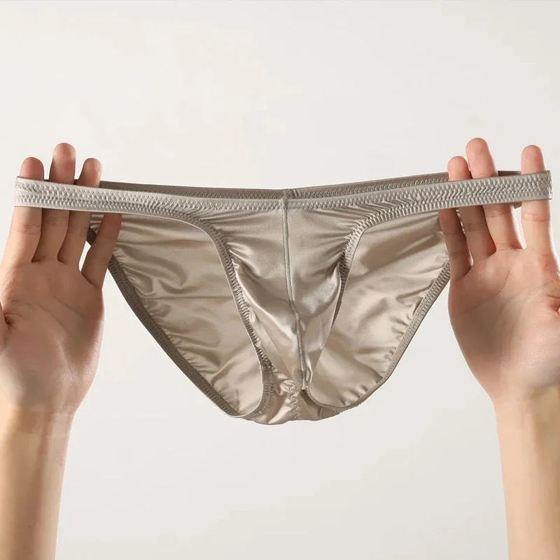 2/3pcs Men Underwear Shinny Satin Low Rise Sexy Briefs Narrow-sided  Tight-fitting Half-wrapped Buttocks U Convex Pouch Panties