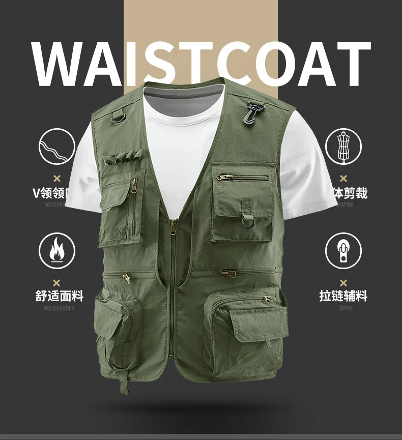 UPF50+ Ärmellose Jacke Herren Outdoor Sonnenschutz Utility-Weste Angelweste Leichtgewicht Übergröße Arbeitsbekleidung Oberteil Cargo-Weste – Detail 3